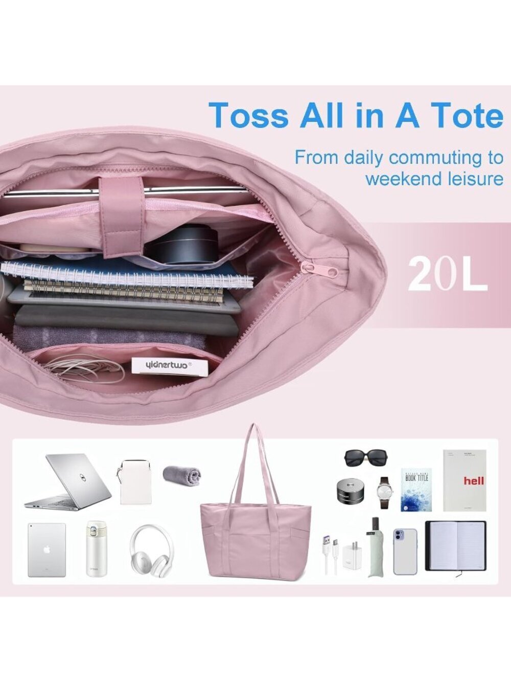 Women Pink Lightweight Nylon Tote Zipper Laptop Work Nurse Bag - Picture 4 of 6